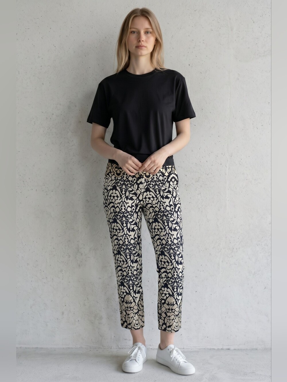 Anne Fontaine Rio Black & Silver Metallic Brocade Pants Size 44